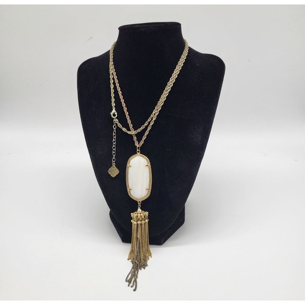 KENDRA SCOTT LONG PENDANT TASSEL NECKLACE IVORY PEARL GOLD TONE - Picture 1 of 13